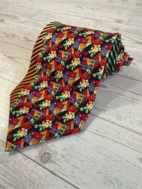 Vitaliano Pancaldi Silk Abstract Floral‎ Geometric Pattern Men’s Vintage Tie
